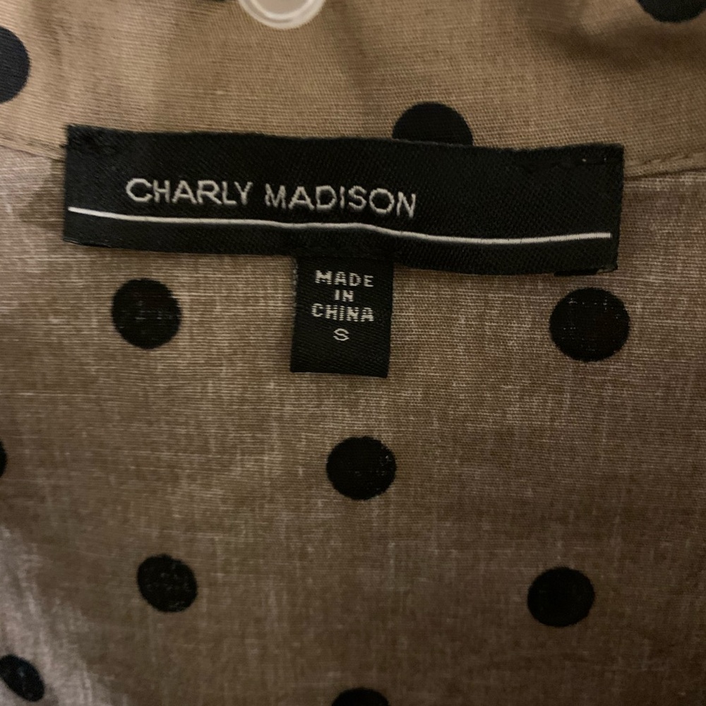 NWOT Charly Madison Women’s Polka Dot Cocktail Midi Dress in Beige/Black - Picture 8 of 9
